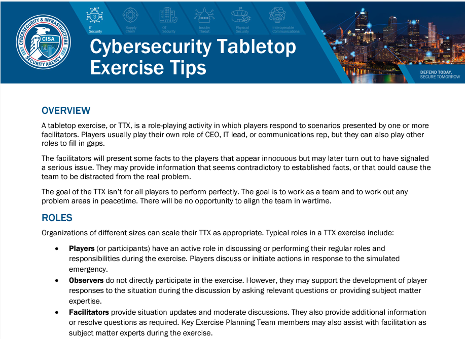 CISA Tabletop Exercises