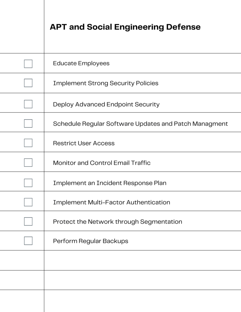 APT and Social Engineering Defense Checklist