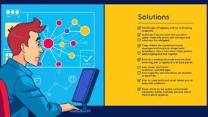 A split-screen illustration showing a frustrated analyst facing a complex network diagram on one side, and a clear checklist of solutions on the other, with vibrant colors highlighting the challenges and resolutions